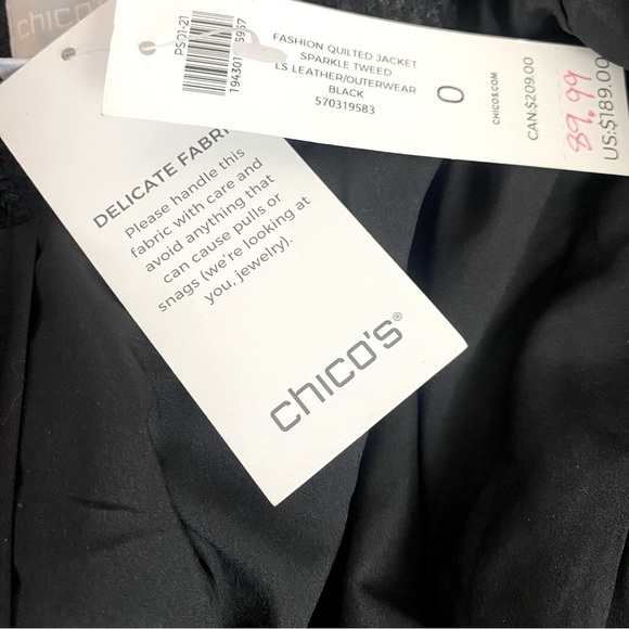 Chico’s Black Quilted Sparkle Tweed Jacket Size S - Picture 7 of 9